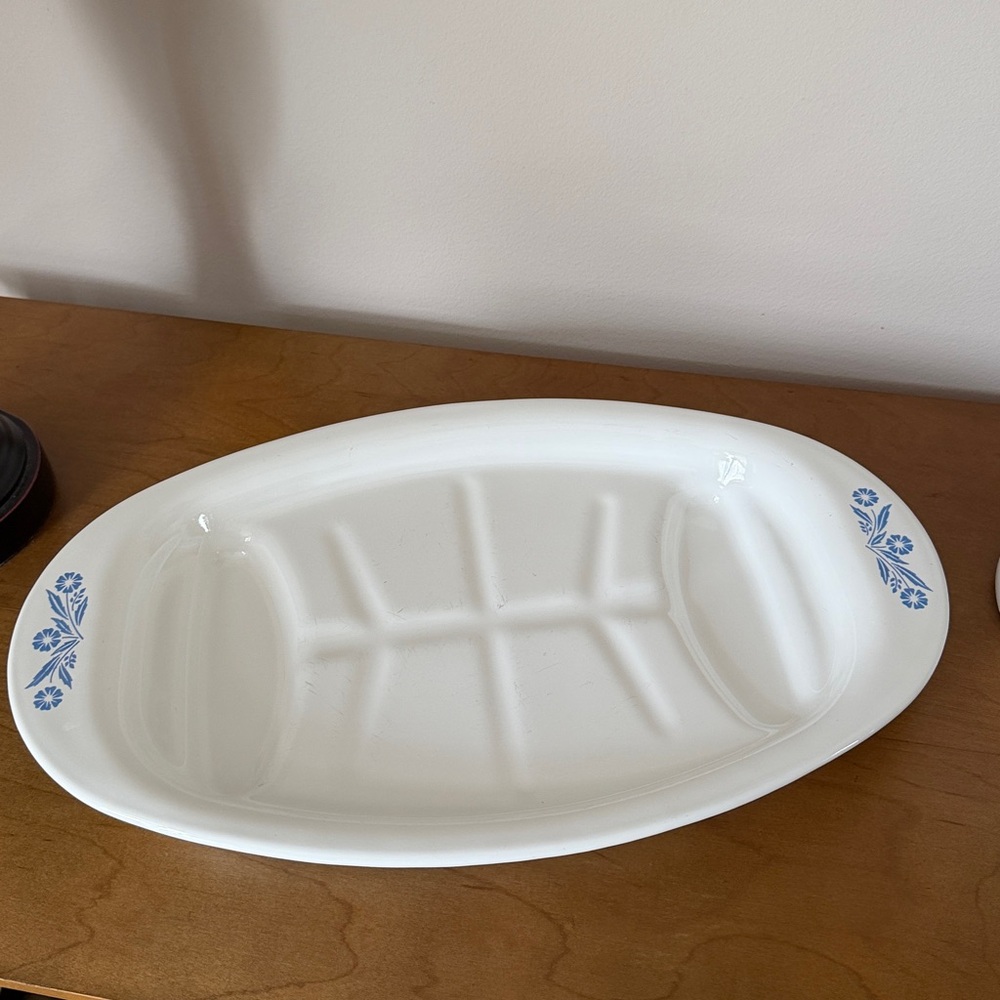 Vintage Corningware Oval Meat Platter or Broiler Tray in Blue Cornflower